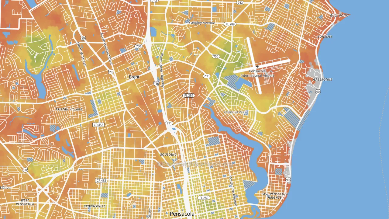 Bike Grade map of 32503, FL