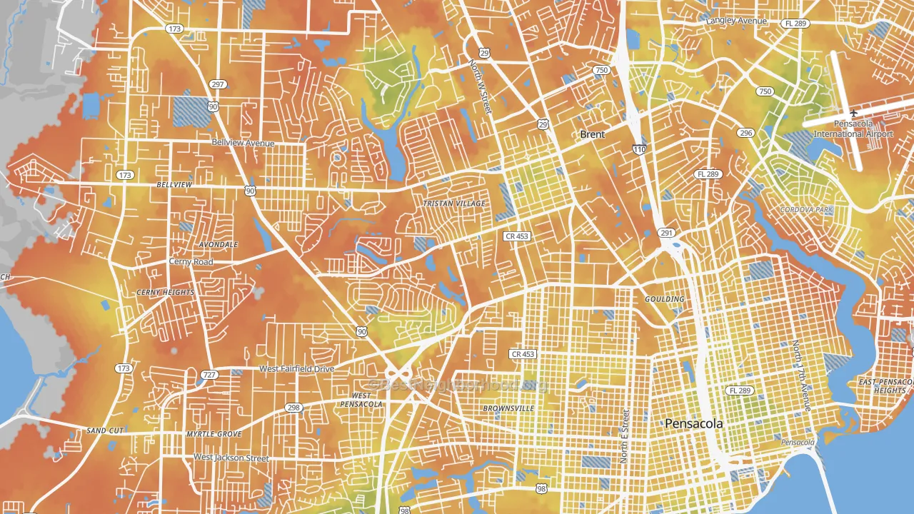 Bike Grade map of 32505, FL