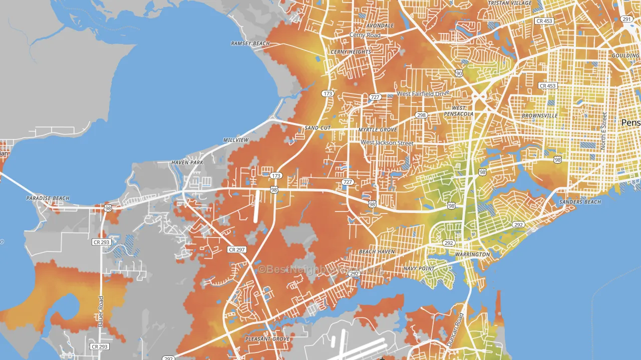 Bike Grade map of 32506, FL