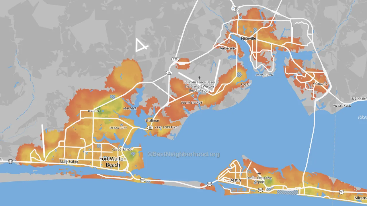 Bike Grade map of 32542, FL