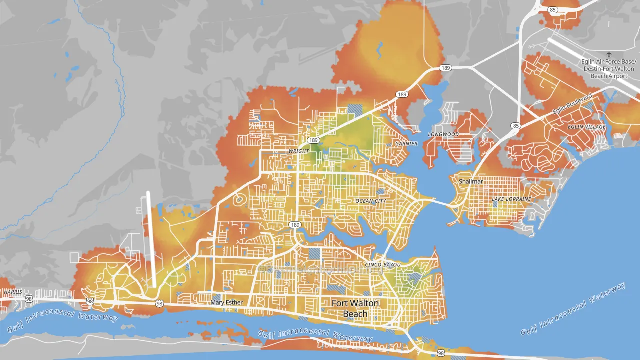 Bike Grade map of 32547, FL