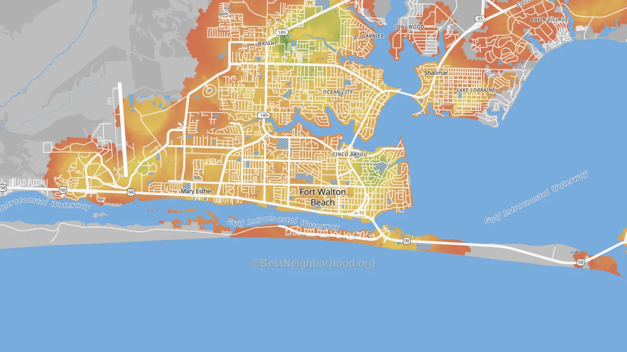 Bike Grade map of 32548, FL