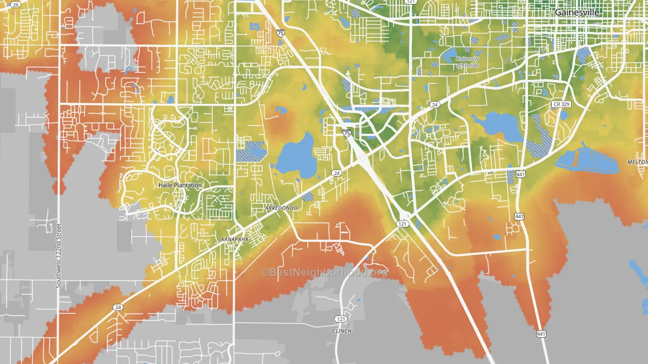 Bike Grade map of 32608, FL