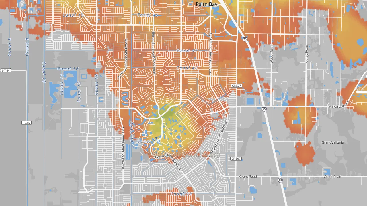 Bike Grade map of 32909, FL