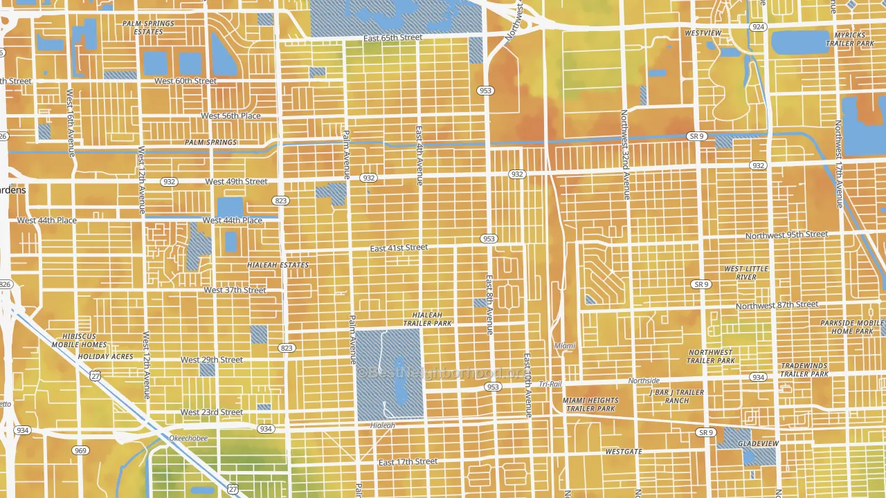Bike Grade map of 33013, FL