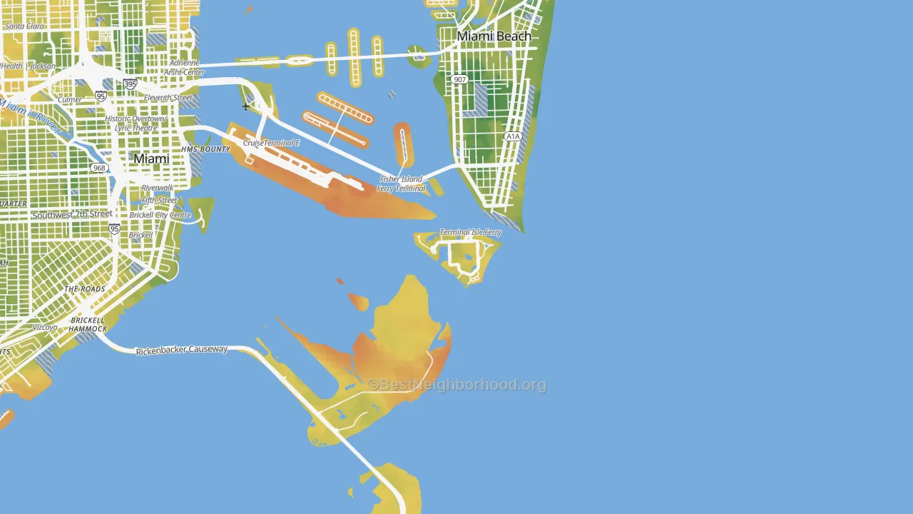 Bike Grade map of 33109, FL