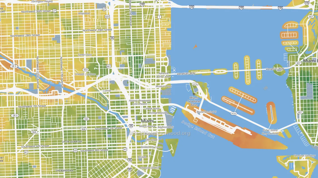 Bike Grade map of 33132, FL