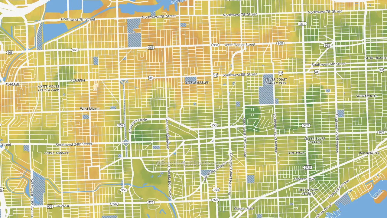 Bike Grade map of 33134, FL