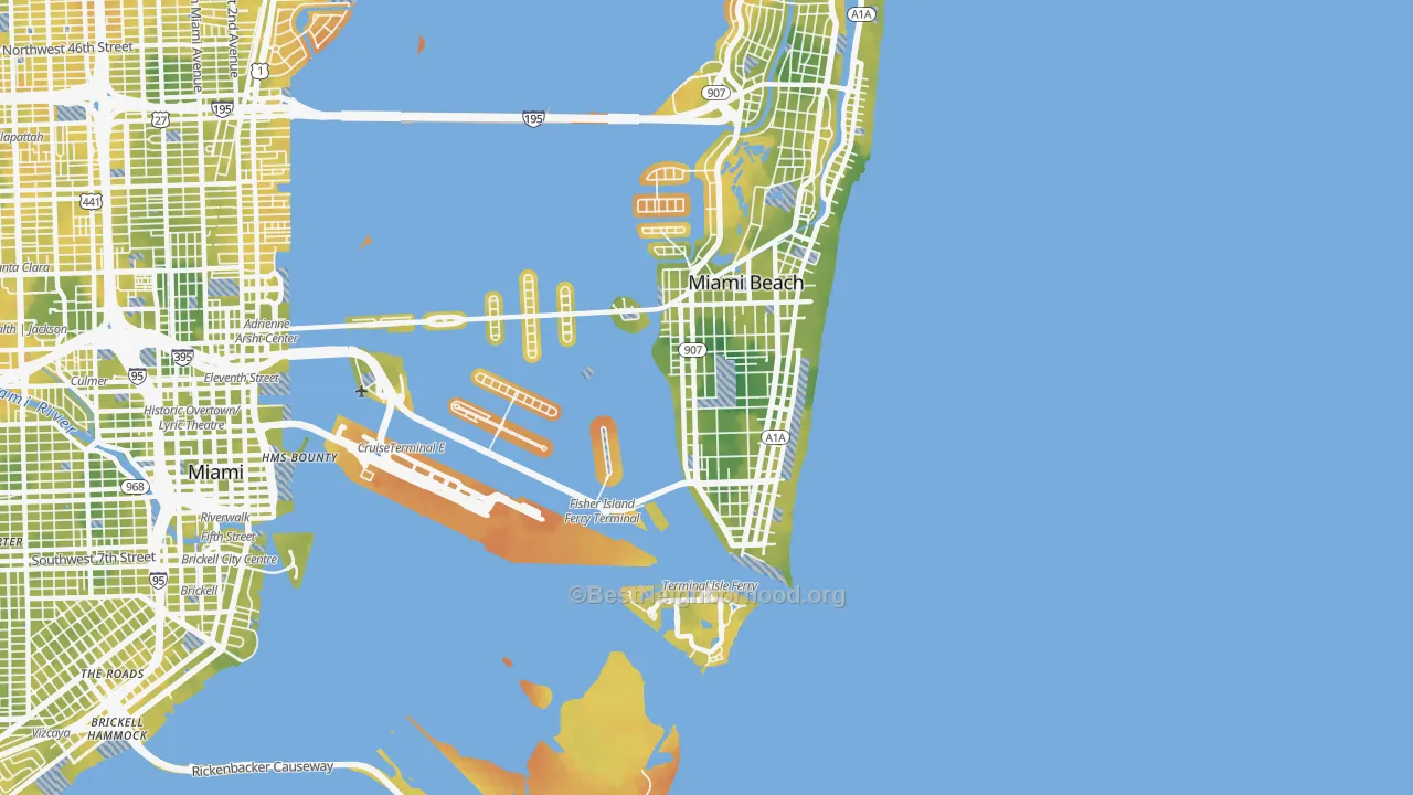 Bike Grade map of 33139, FL