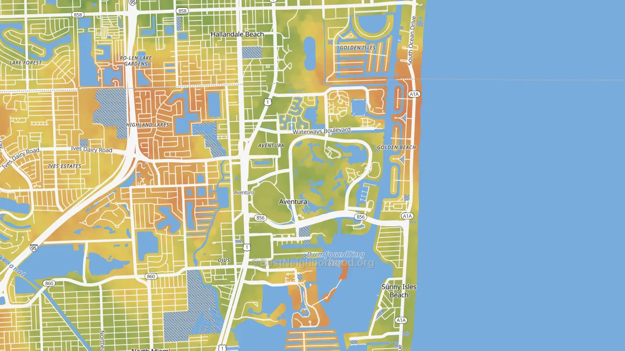 Bike Grade map of 33180, FL
