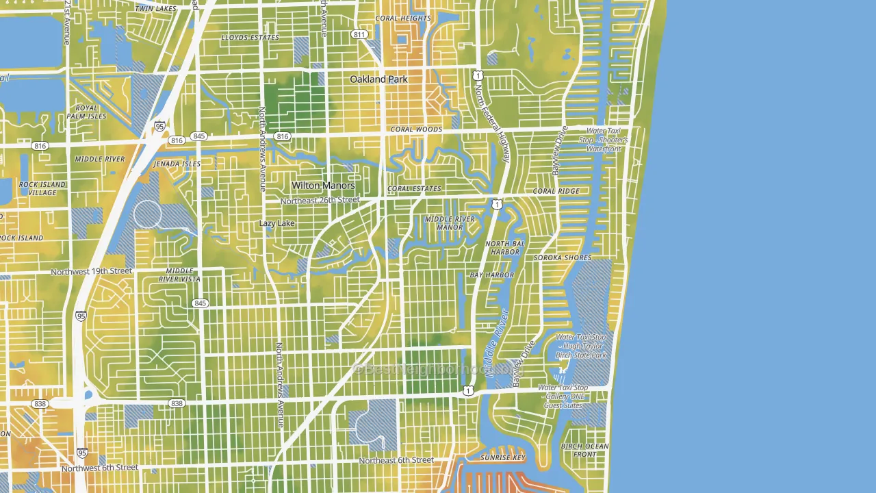 Bike Grade map of 33305, FL