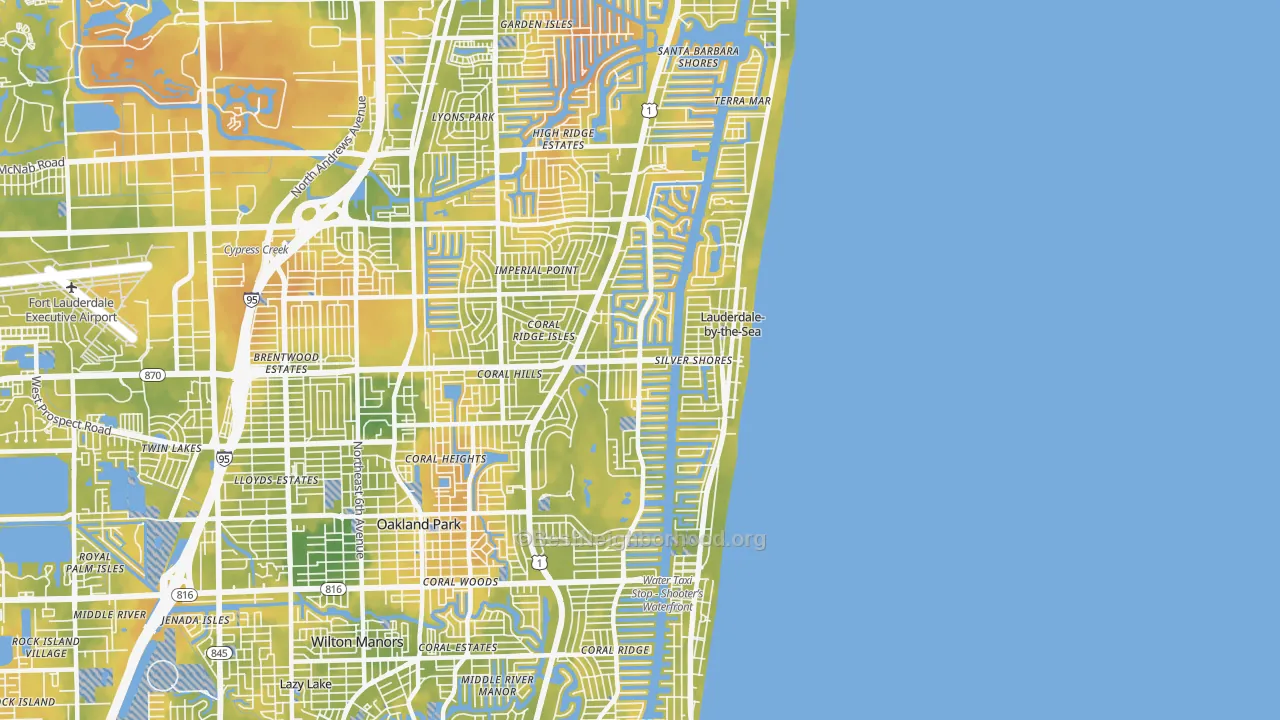 Bike Grade map of 33308, FL
