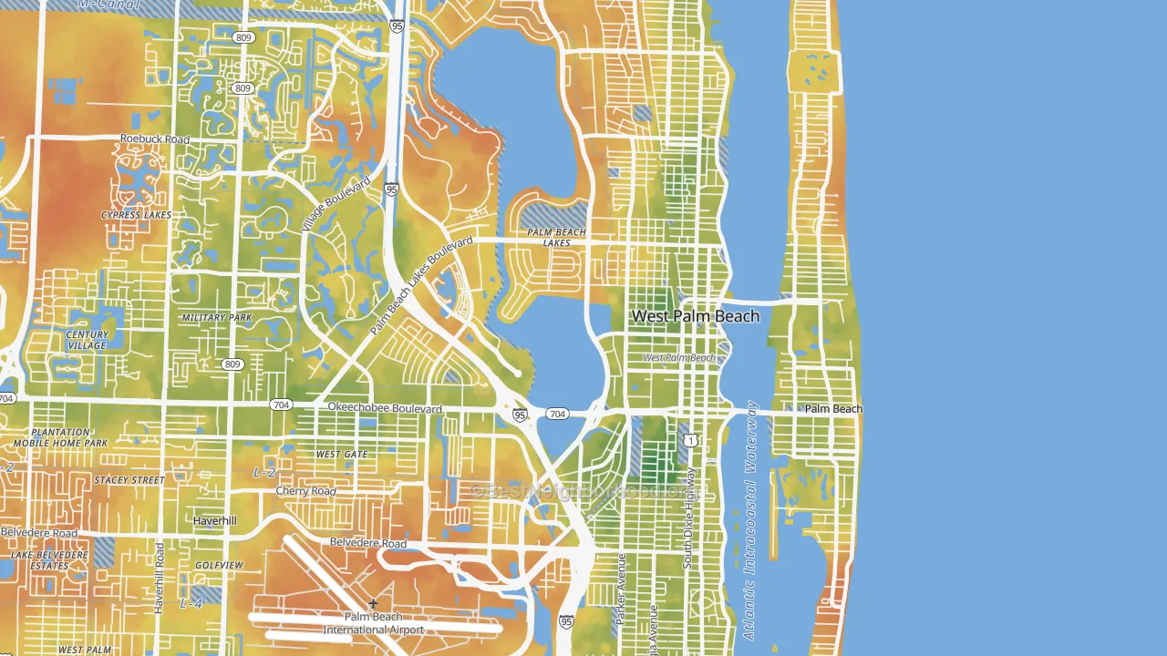 Bike Grade map of 33401, FL