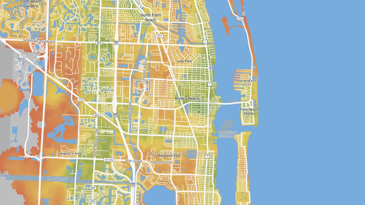 Bike Grade map of 33404, FL