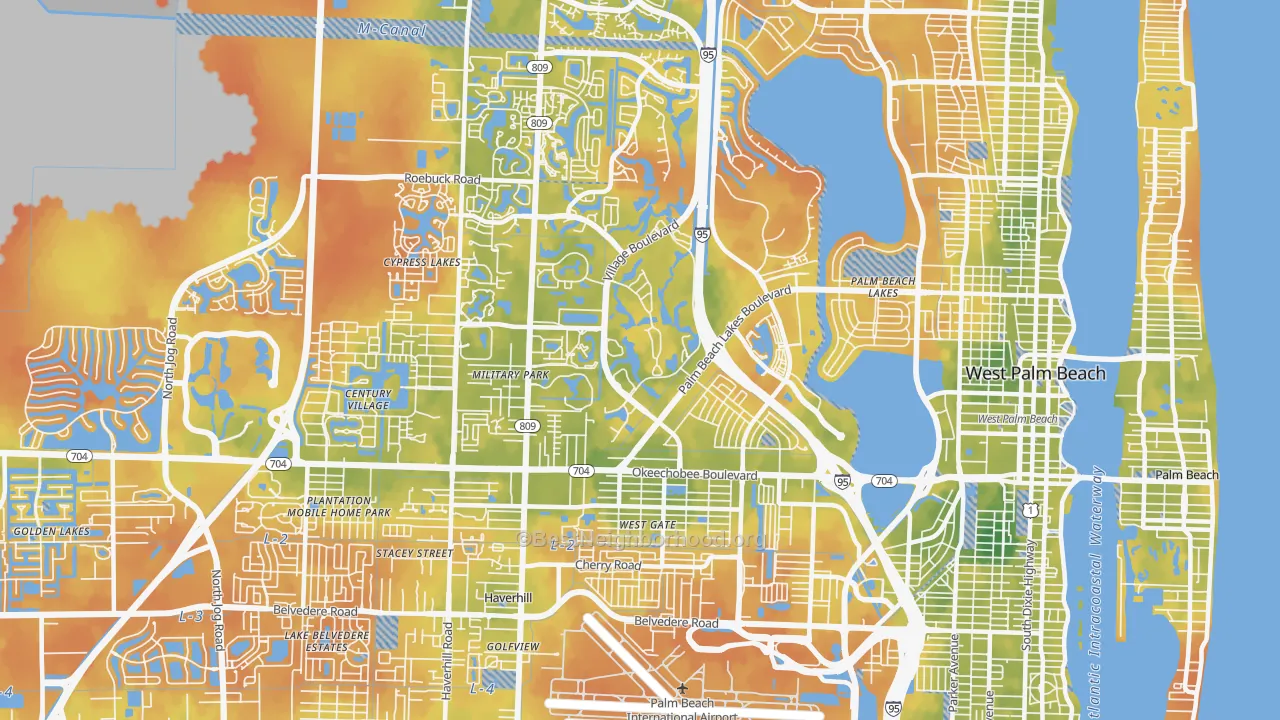 Bike Grade map of 33409, FL
