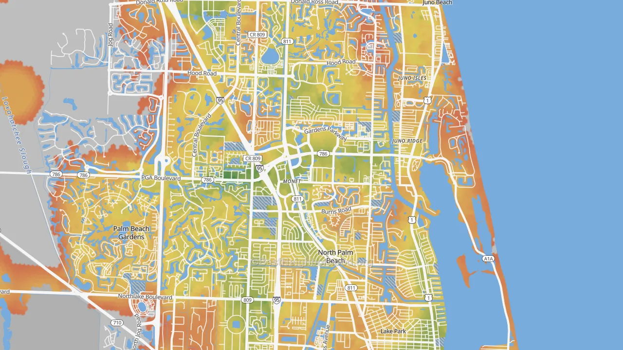 Bike Grade map of 33410, FL