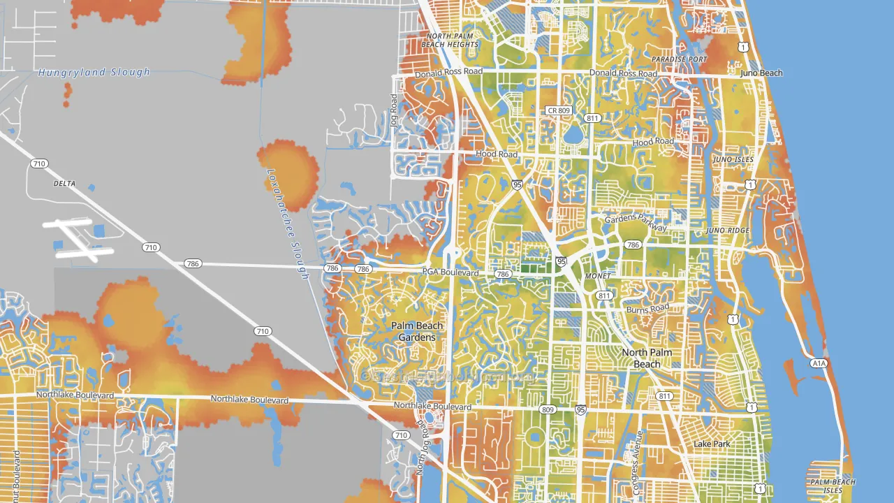 Bike Grade map of 33418, FL