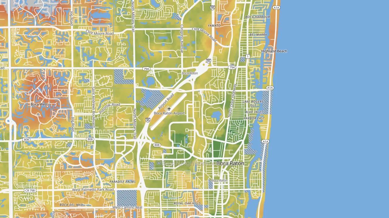 Bike Grade map of 33431, FL