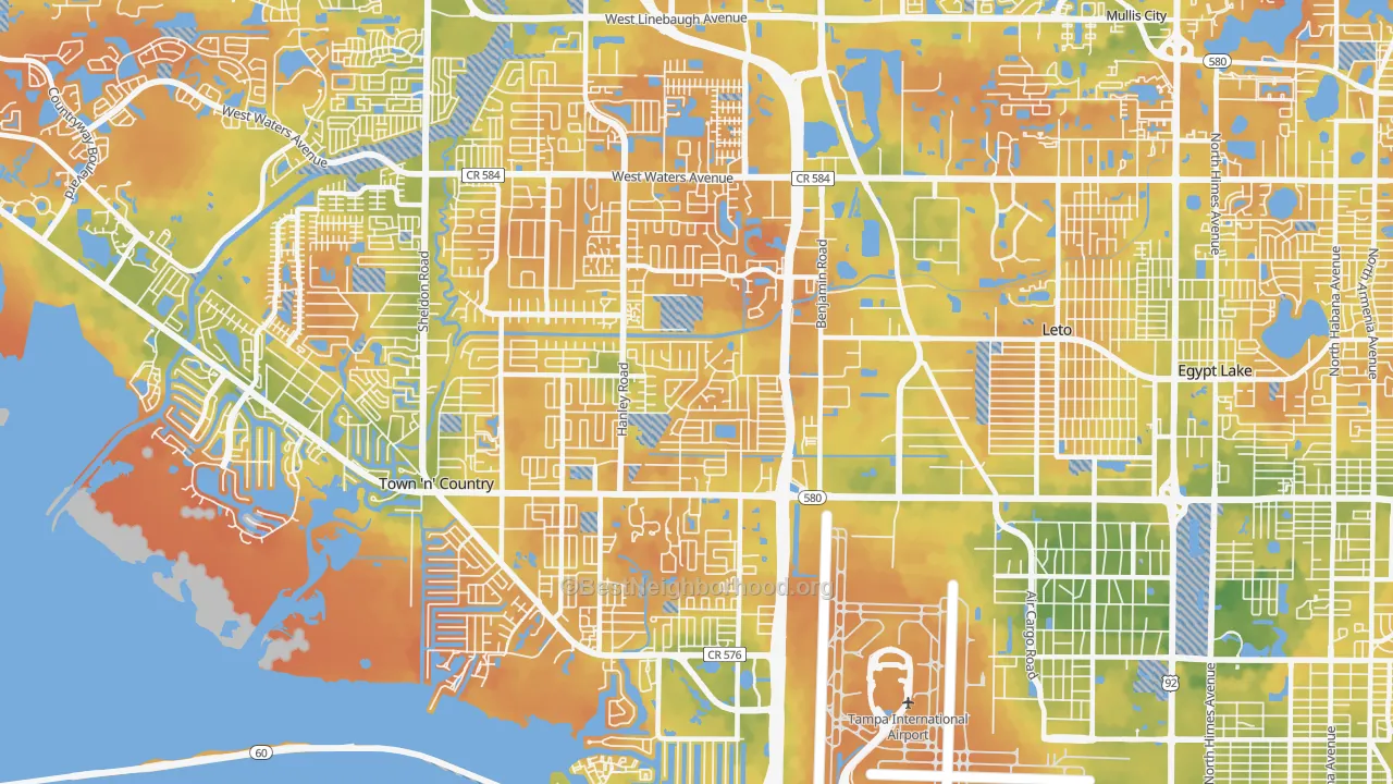 Bike Grade map of 33634, FL
