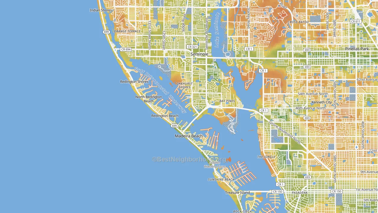 Bike Grade map of 33708, FL