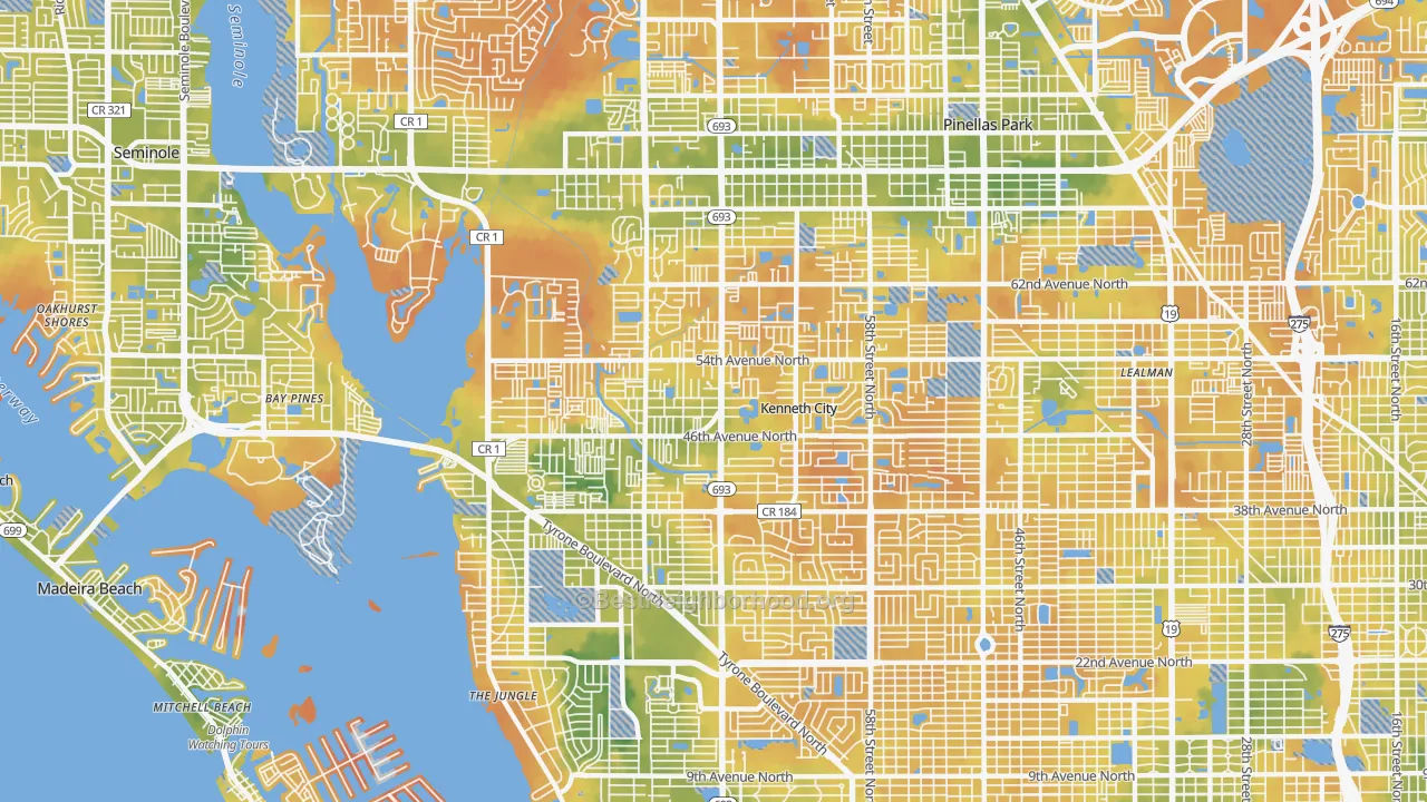 Bike Grade map of 33709, FL