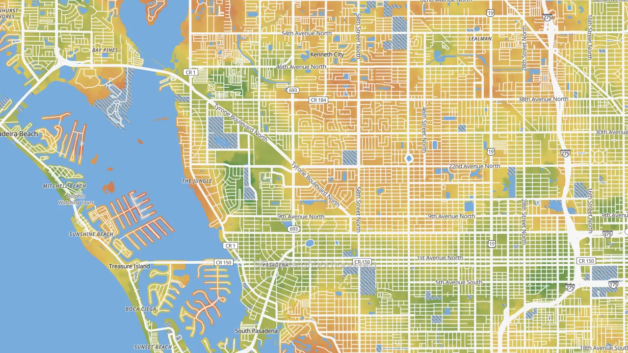 Bike Grade map of 33710, FL