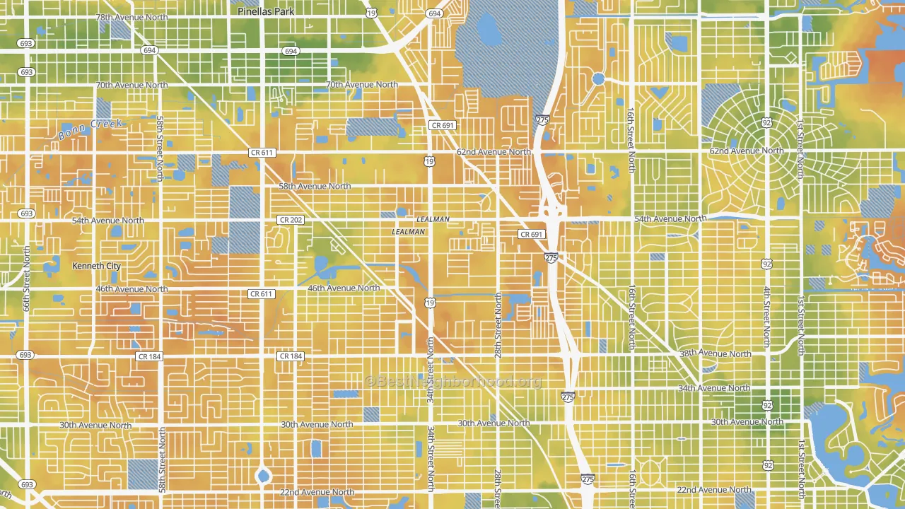 Bike Grade map of 33714, FL
