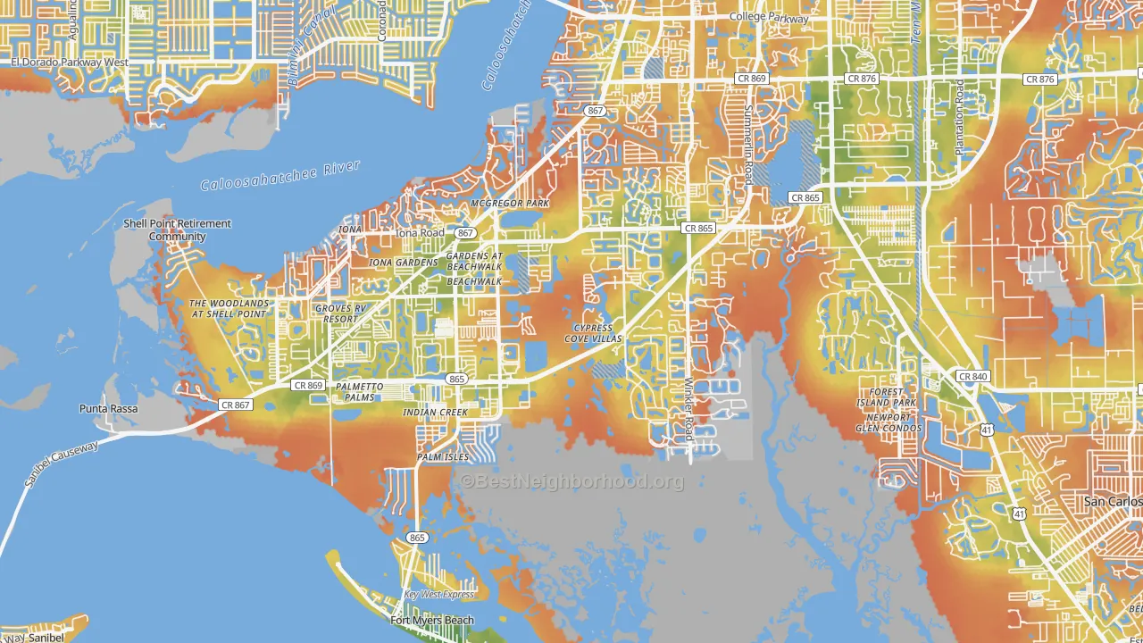 Bike Grade map of 33908, FL