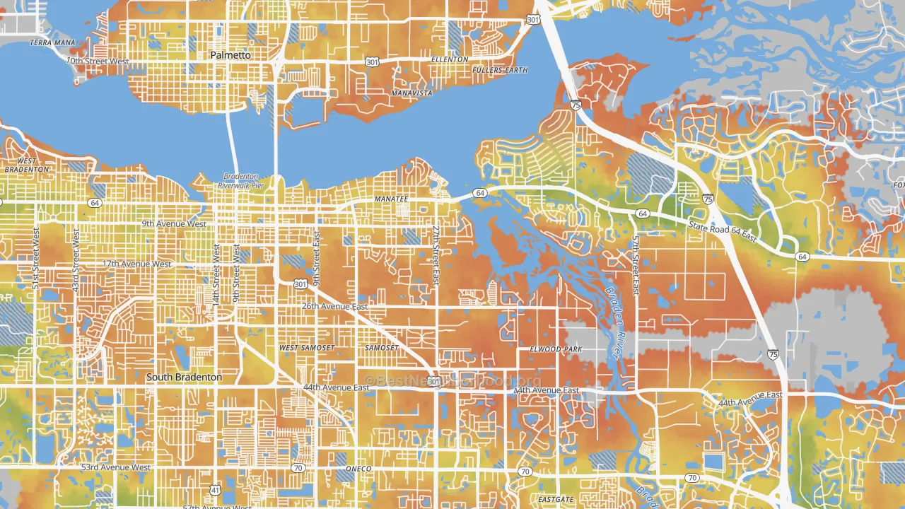 Bike Grade map of 34208, FL