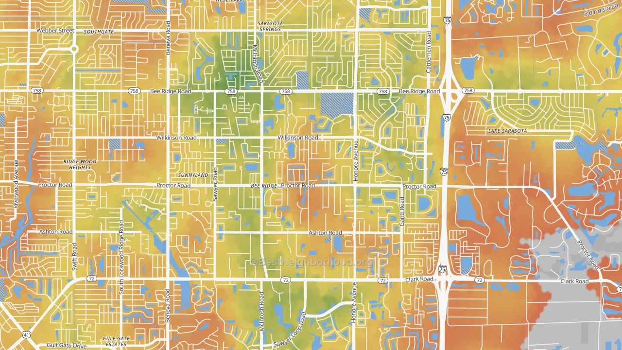 Bike Grade map of 34233, FL