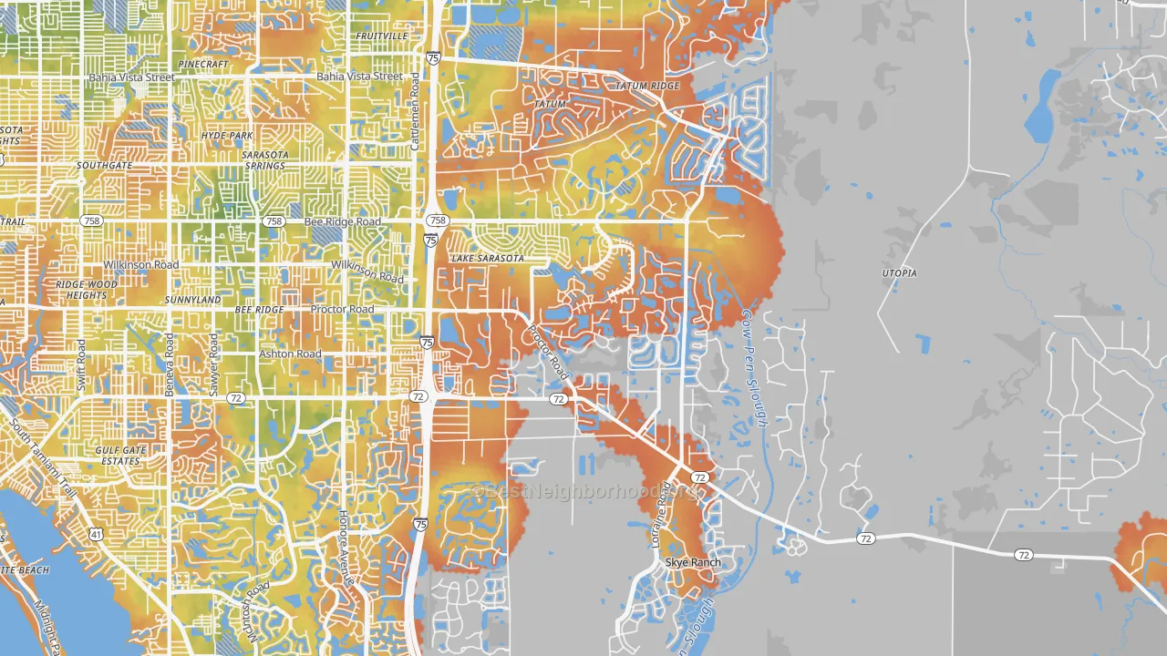 Bike Grade map of 34241, FL