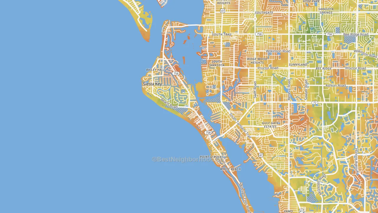 Bike Grade map of 34242, FL