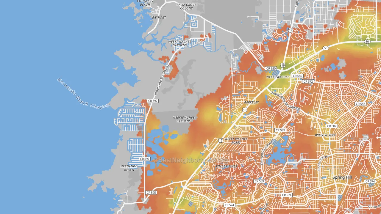 Bike Grade map of 34607, FL