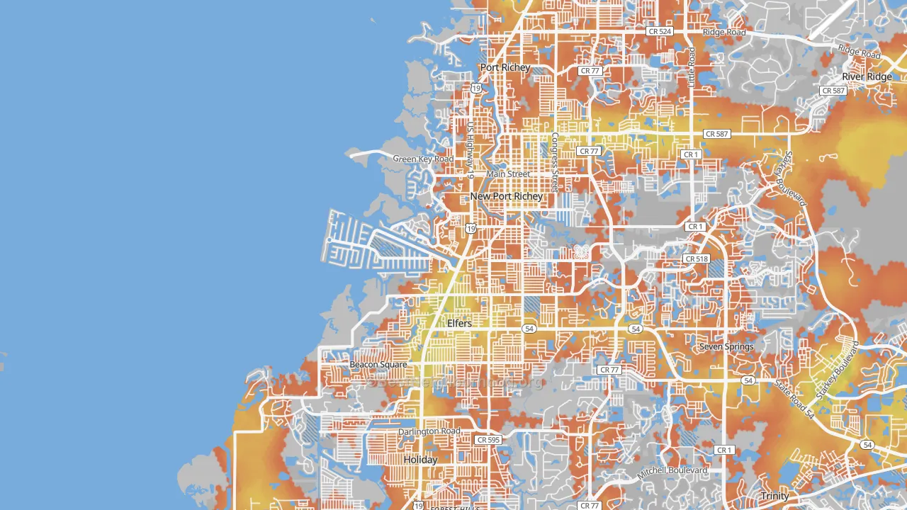 Bike Grade map of 34652, FL