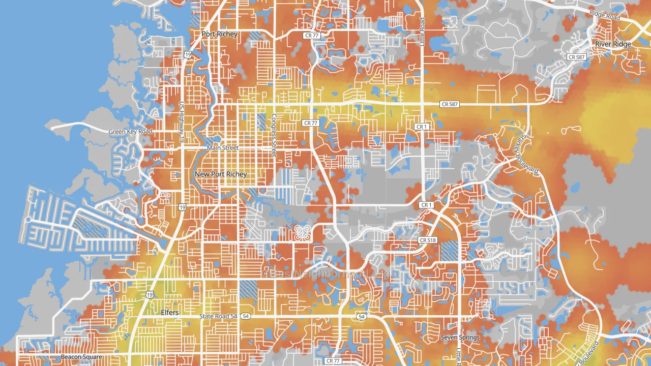 Bike Grade map of 34653, FL