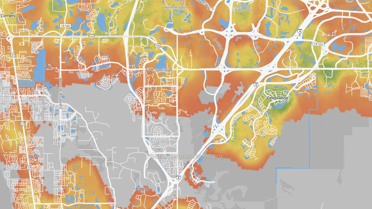 Bike Grade map of 34747, FL