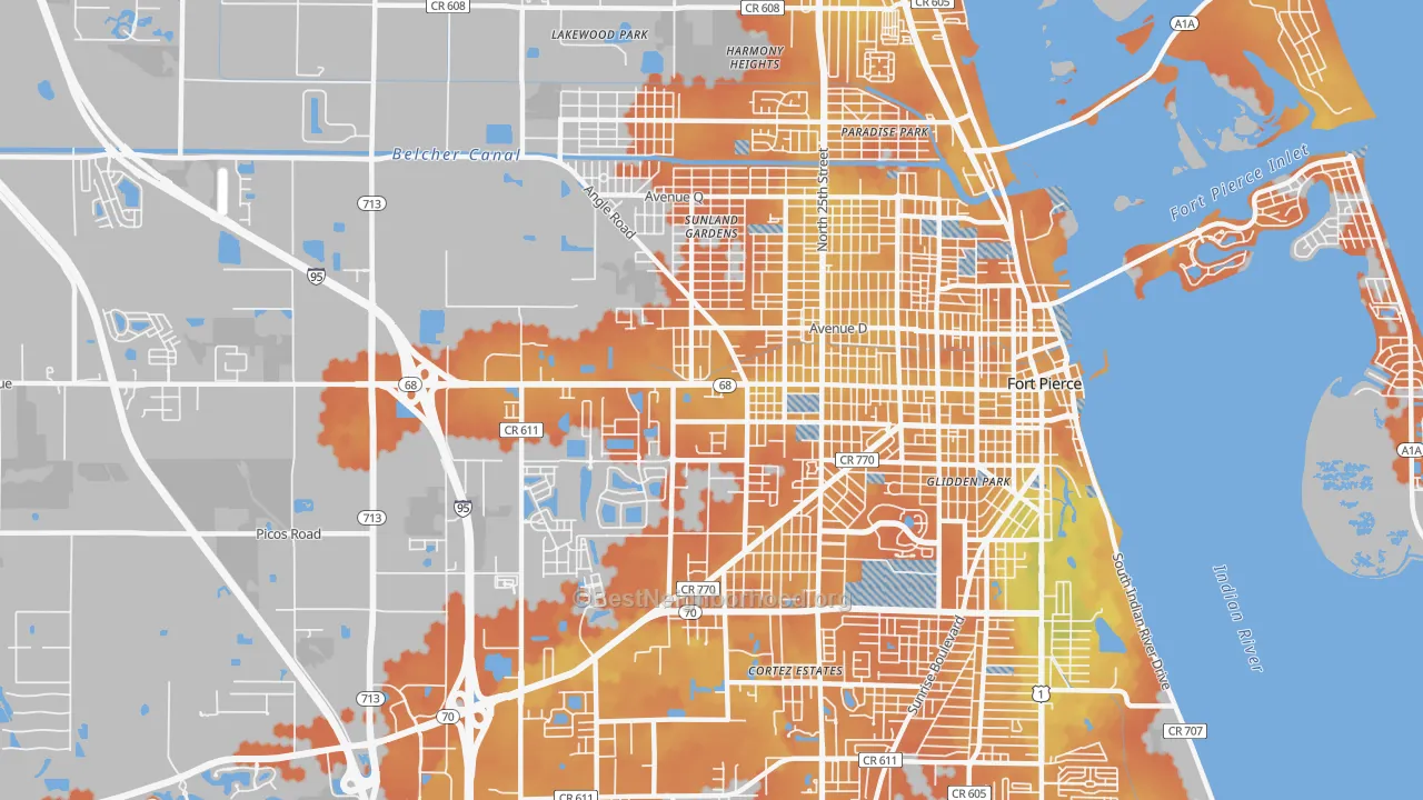 Bike Grade map of 34947, FL