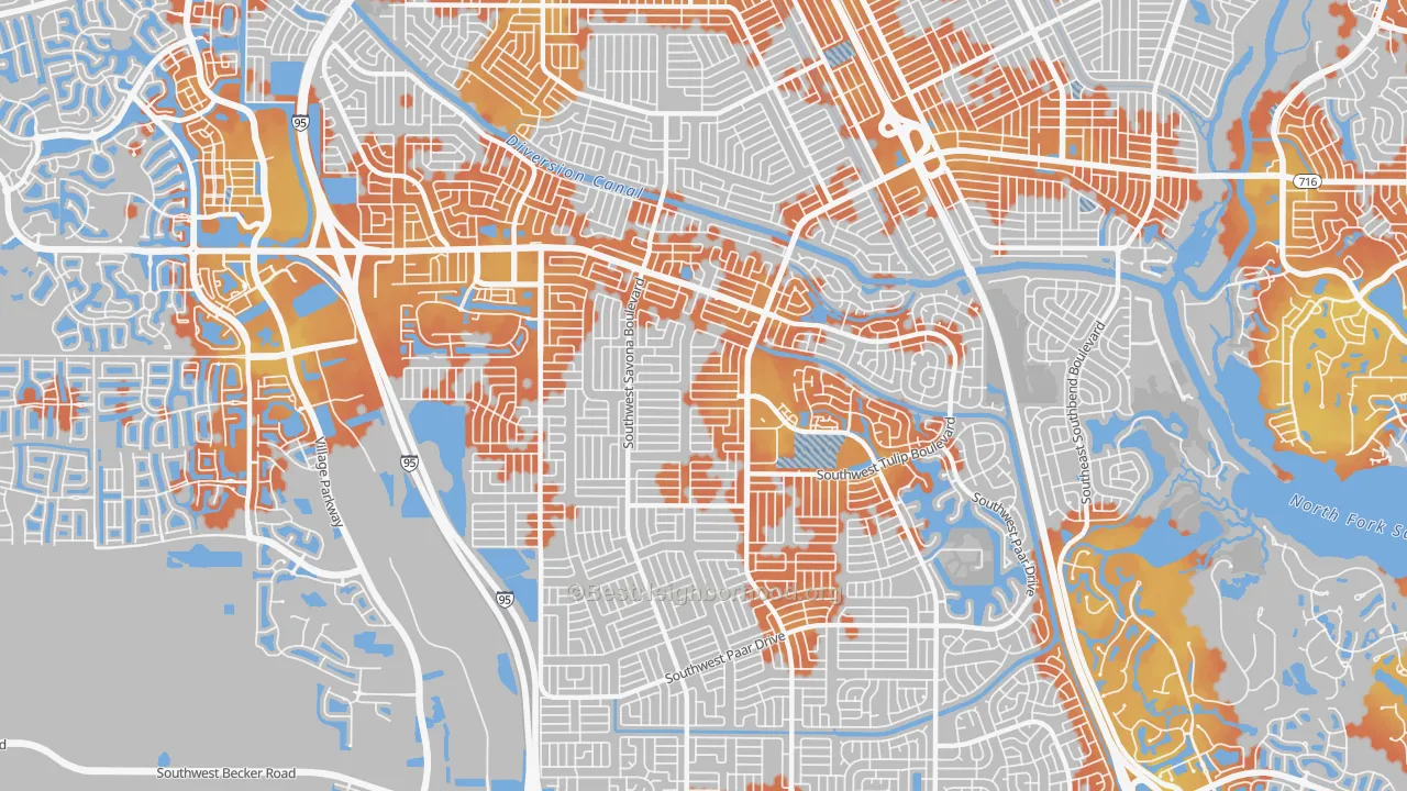 Bike Grade map of 34953, FL