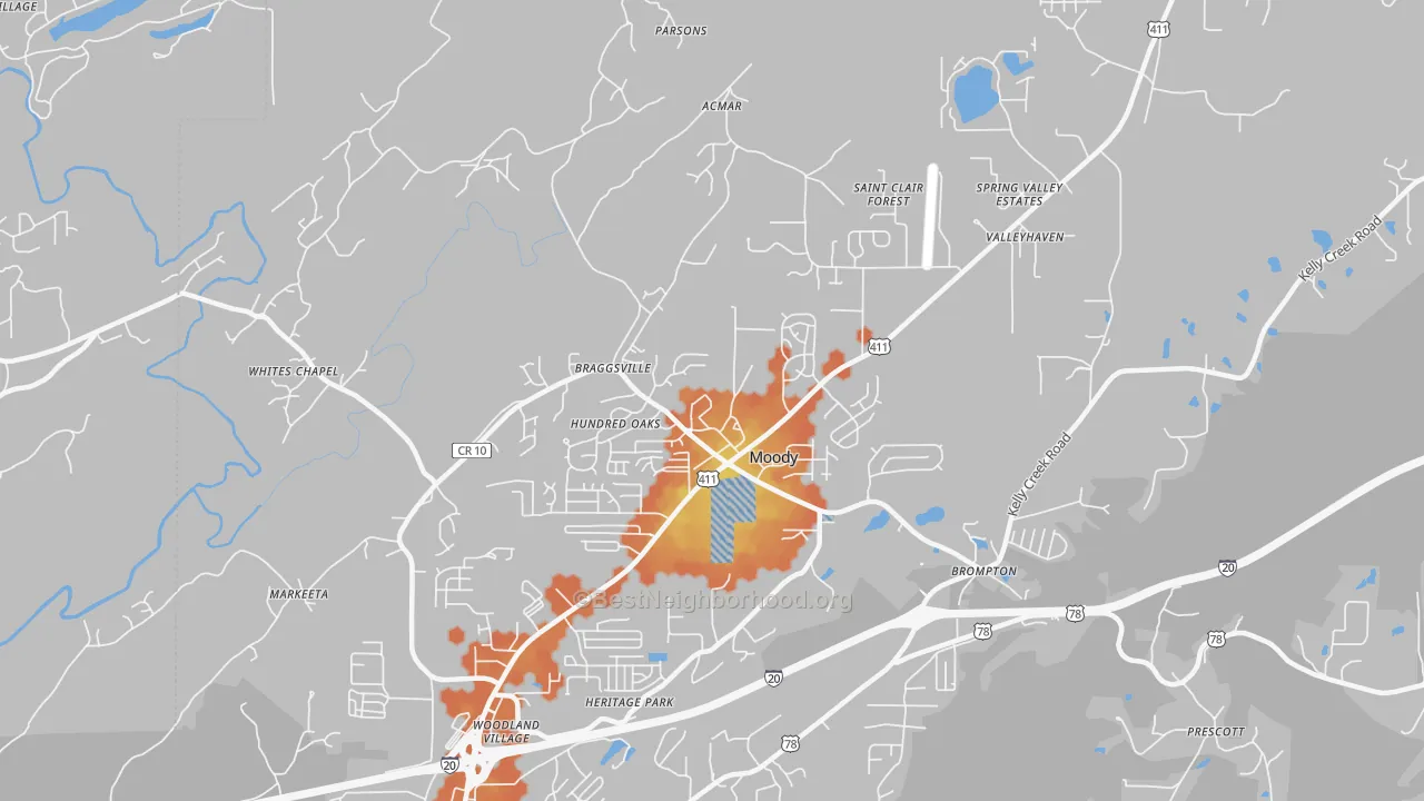 Bike Grade map of 35004, AL