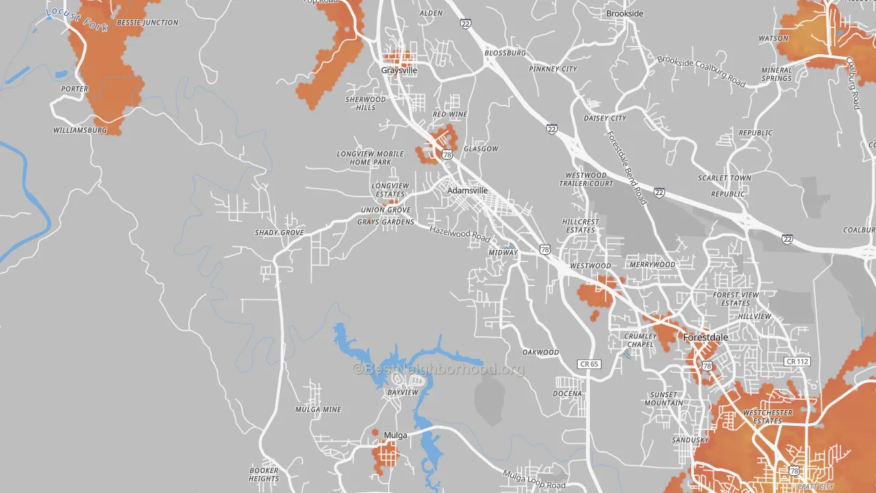Bike Grade map of 35005, AL