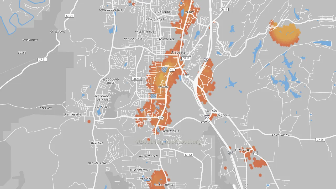 Bike Grade map of 35007, AL