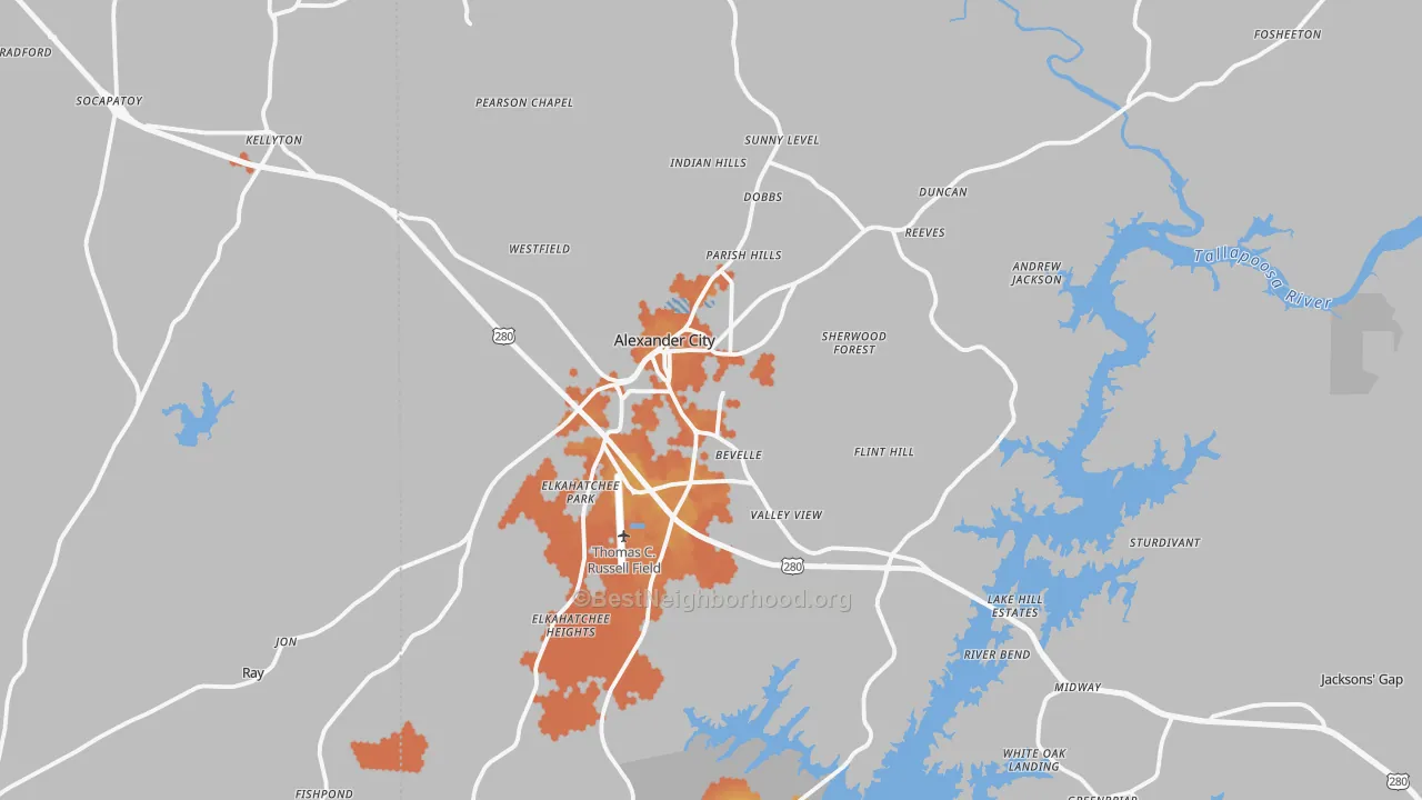 Bike Grade map of 35010, AL