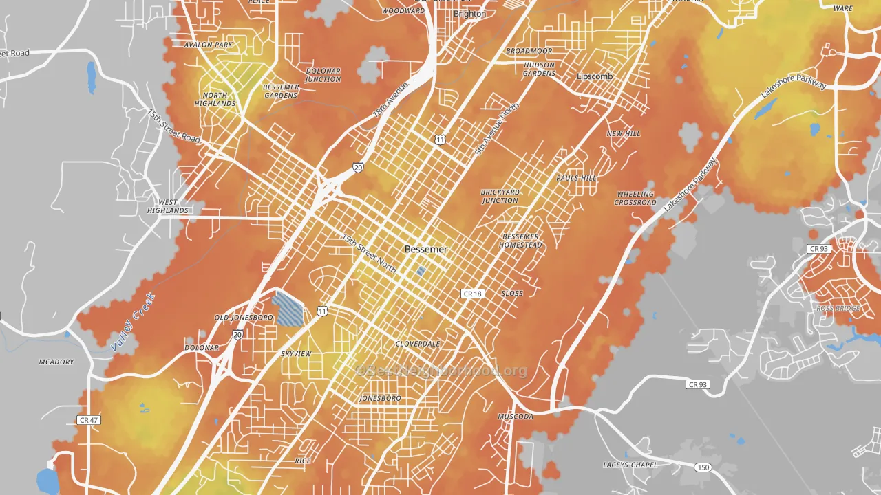 Bike Grade map of 35020, AL