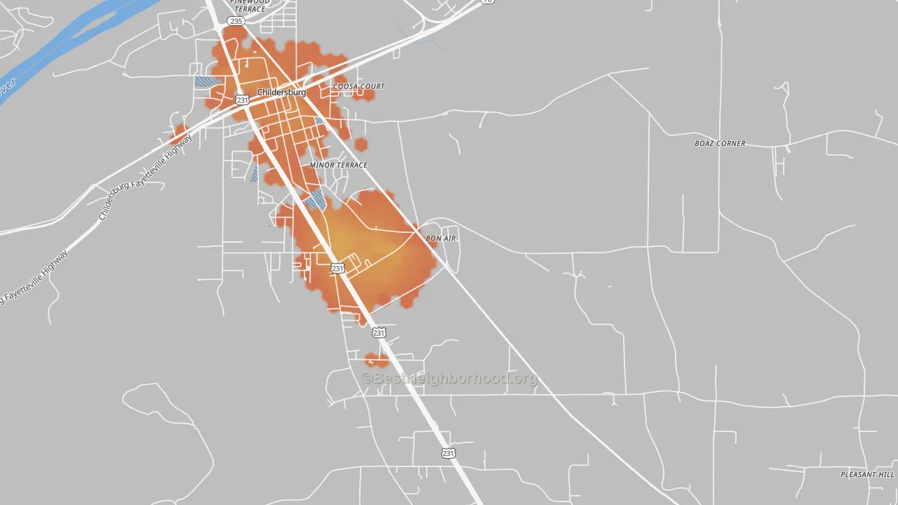 Bike Grade map of 35032, AL