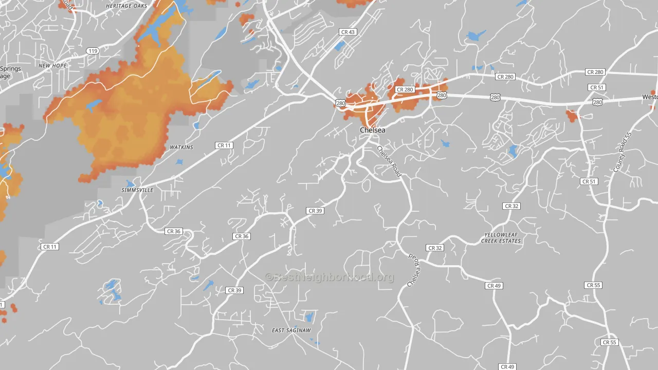 Bike Grade map of 35043, AL