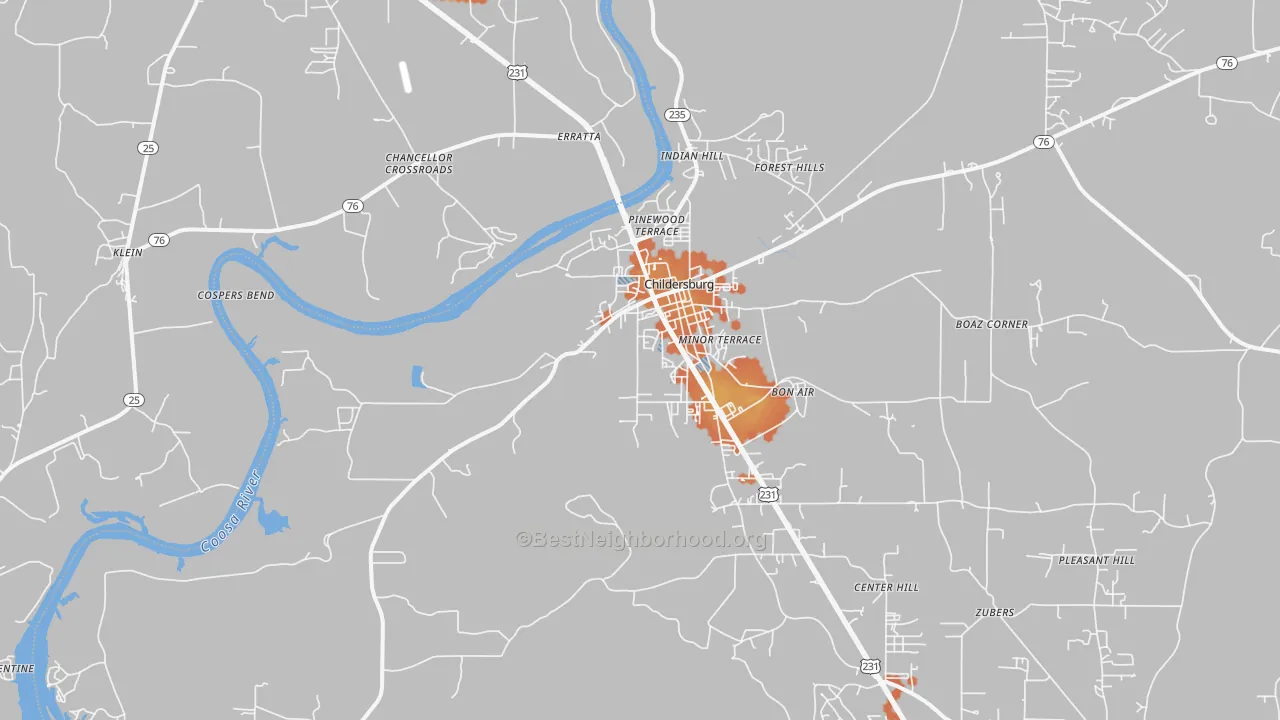 Bike Grade map of 35044, AL