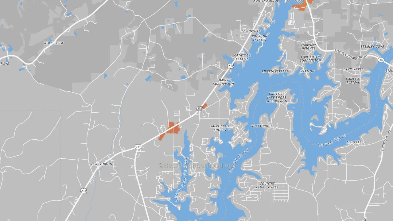 Bike Grade map of 35054, AL