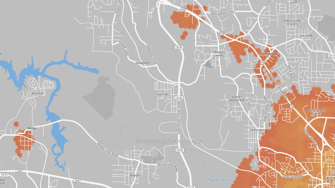 Bike Grade map of 35060, AL
