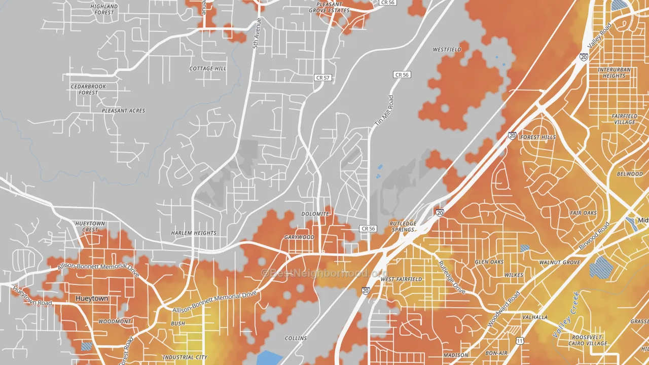 Bike Grade map of 35061, AL