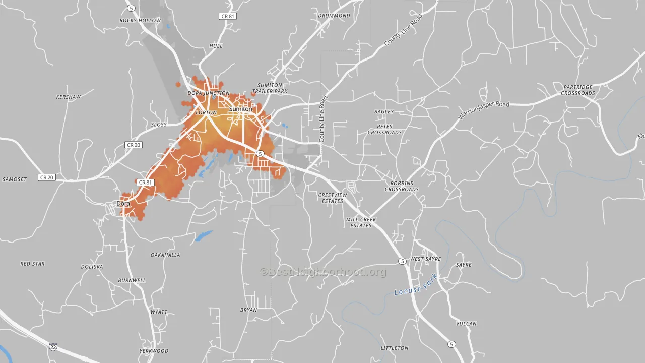 Bike Grade map of 35062, AL